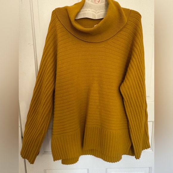Moth by Anthropologie mustard yellow women’s cowl neck sz XL sweater 23” P2P - Picture 2 of 6